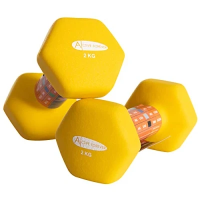 Image of ACTIVE FOREVER Dumbbells 2x2kg, Set of 2, Hex Pair, Neoprene Waterproof Non slip Dumbells (Orange)