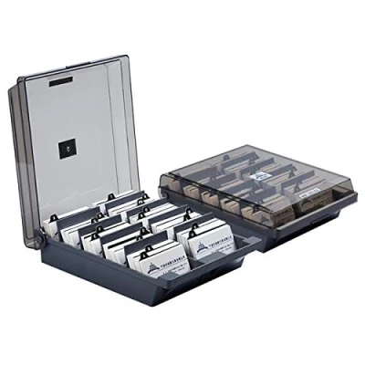 Image of Yudanny Business Card Storage Box Organizer Credit Holder File 1000 Cards Capacity with Dividers A Z Grey