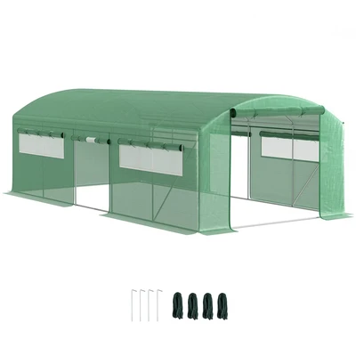 Image of Outsunny 6 x 3 2m Polytunnel Greenhouse with Roll up Doors and Large Mesh Windows, Walk in Garden Tunnel Warm House Tent UV resistant PE Cover Galvanised Steel Frame, Green