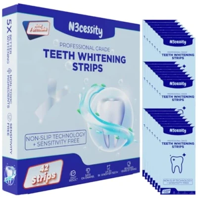 Image of N3cessity Professional Teeth Whitening Strips 21 Treatments Enamel Safe Non Sensitive Formula 42 Peroxide Free Kit + Mouth Opener Included