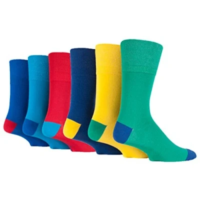 Image of 6 Pairs Mens Colourful Yellow Green Blue Gentle Grip Cotton Socks, UK Size 11
