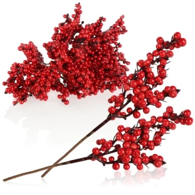 Image of com four® 25x scatter decoration, decorative branches with berries, for scattering as handicraft supplies, embellishes gifts and potpourris (25 pieces a lot of berries)