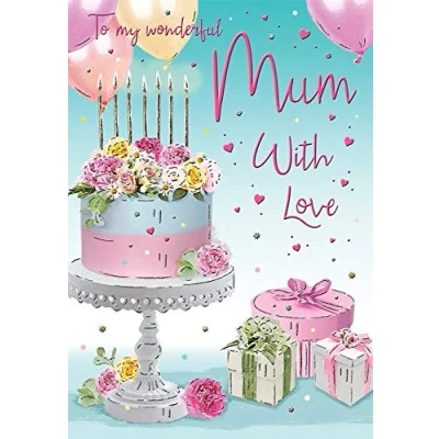 Image of Piccadilly Greetings Birthday Card Mum 9 x 6 inches Regal Publishing,beigeredgreensilver