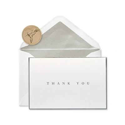 Image of Papyrus Thank You Cards with Envelopes, Silver Border (16 Count)