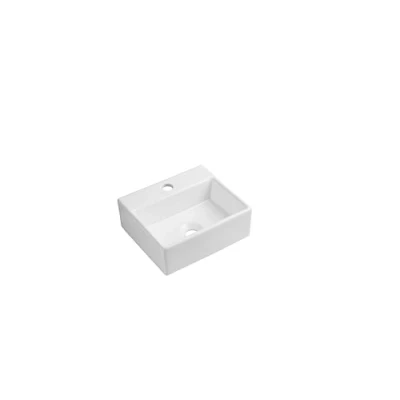 Image of iBathUK Savannah Square Wall Hung Basin, Compact Ceramic Wash Basin Bathroom Sink, Mounted Countertop Sink for Cloakroom 340x290x115mm, White