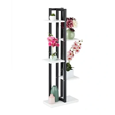 Image of Relaxdays Plant Stairs with 5 Shelves, H x D 117 43 22 cm, Steel and MDF Flower Shelf Inside, Black White