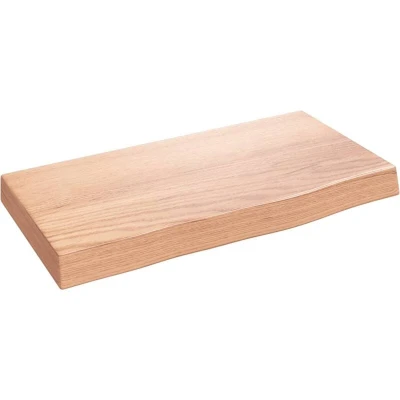 Image of vidaXL Wall Shelf in Rustic Style, Treated Solid Oak Wood, Light Brown, Handmade with Live Edge, Versatile Use for Kitchen, Living Room, Office