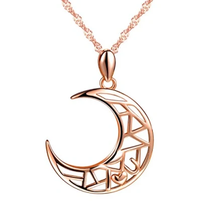 Image of Yumilok Jewelry 925 Sterling Silver Flared Crescent Moon Pendant Necklace for Women/Girls