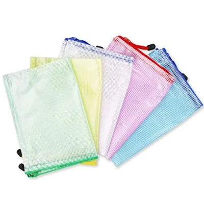 Image of Plastic Wallets, 5Pcs A4 Zip Lock Bags Mesh Document Wallet Folders Pockets Zipper File for School Office Homework Travel Storage