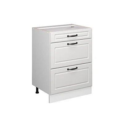 Image of Vicco Kitchen base cabinet Raul, White country house/White, 60 cm with drawers, without worktop