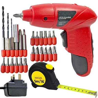 Image of SPARES2GO Mini Cordless Electrix Screwdriver Drill Set + Bits Tape Measure