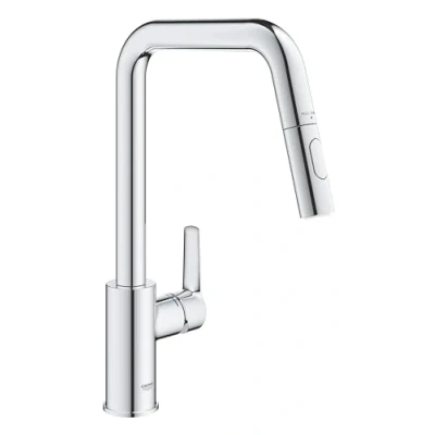 Image of GROHE Start QuickFix Kitchen Sink Tap with Pull Out Dual Spray (High U Shaped Spout 362mm, 360 Swivel Area, 28 mm Ceramic Cartridge, 3/8 Inch, Easy to Fit QuickMount), Chrome, 30631000