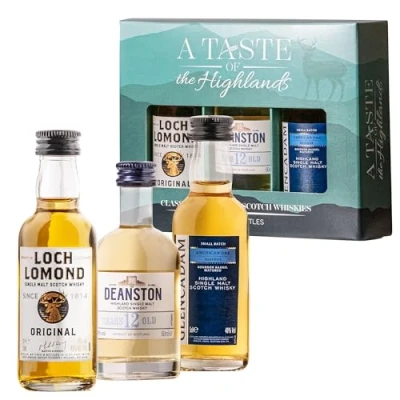 Image of Select Drams A Taste of the Highlands Single Malt Whisky Gift Set Miniatures Whiskey Sets for Men and Women 3x5cl Miniature Alcohol Bottles