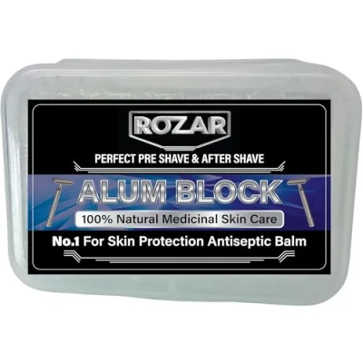 Image of Natural Alum Block in Plastic Case (100 g./3.5 oz.) Aftershave Stops Minor Nicks &amp; Cuts After Shaving Antiseptic Astringent Soothing Solution for Razor Burn Relief