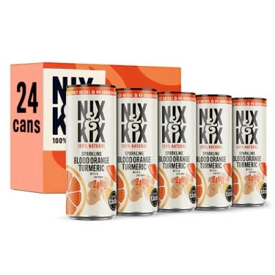 Image of Nix &amp; Kix Blood Orange Turmeric 100% Natural Premium Sparkling Soft Drink Low Calorie Vegan Friendly No Added Sugar Or Sweeteners 250ml x 24 Pack