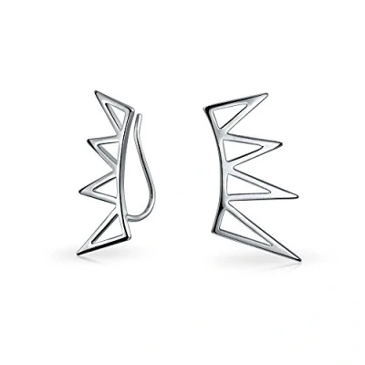 Image of Boho Trendy Minimalist Geometric Pyramid Spike Triangles Crawlers Ear Pin Warp Climbers Earrings For Women Teen .925 Sterling Silver