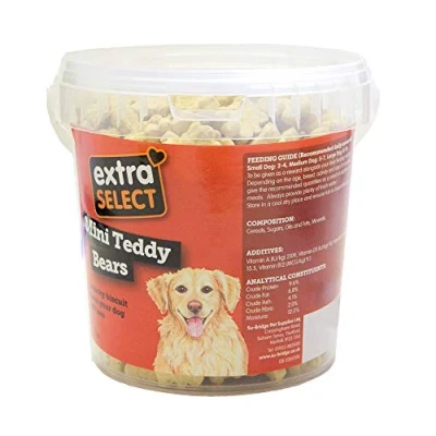 Image of Extra Select Mini Teddy Bear Shaped Natural Dog Treat Biscuits in a 1ltr Bucket (approx 310 biscuits)