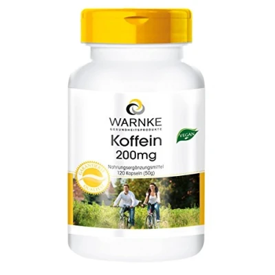 Image of Caffeine 200mg, Vegan, 120 Capsules Warnke Vitalstoffe German Pharmacy Quality