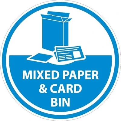 Image of Mixed paper and card bin, recycling sign Self adhesive sticker (50mm x 50mm)