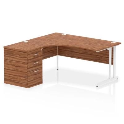 Image of Impulse 1600 Left Crescent Desk Walnut Cantilever Leg + High Ped