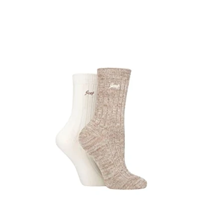 Image of Women&#039;s 2 Pair Jeep Performance Polyester Boot Socks Taupe / Cream 4 8 Ladies
