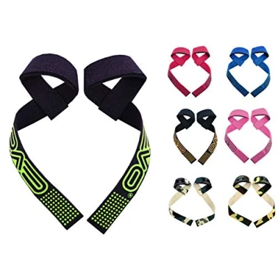 Image of Islero Fitness Weight Lifting Straps Gym Deadlifts Non Slip Flex Gel Grips Padded Hand Bar Wrist Support Wraps Powerlifting Bodybuilding Pair (Black/Green)
