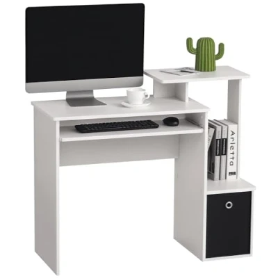 Image of HOMCOM Computer Desk with Sliding Keyboard Tray Storage Drawer Shelf Home Office Workstation White 100 x 40 cm