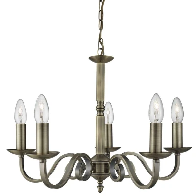 Image of Richmond 5 Light Multi Arm Ceiling Pendant Antique Brass, E14