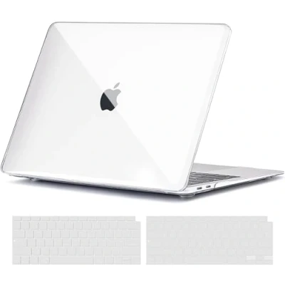 Image of TECOOL Case Compatible with MacBook Air 13 inch M1 A2337 A2179 A1932 Touch ID, 2020 2019 2018 Release, Ultra Slim Plastic Hard Shell &amp; UK EU Keyboard Cover, Glossy Surface, Crystal Clear