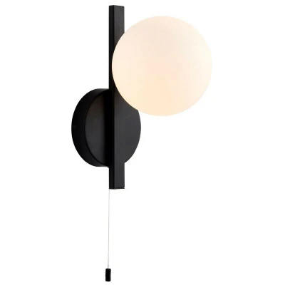 Image of Riomaggiore Bathroom Wall Lamp Matt Black &amp; Opal Glass IP44
