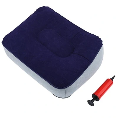 Image of Travel Foot Rest Pillow, Cushion, Inflatable Flocking Soft Pillow with Air Pump for Airplanes Stool Ottoman(Gray + Blue)