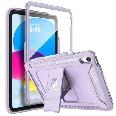 Image of TiMOVO Case for iPad 10th Generation 2022 with Pencil Holder, Heavy Duty Shockproof Rugged Protective Cover Gen 10.9 Inch, Taro Purple