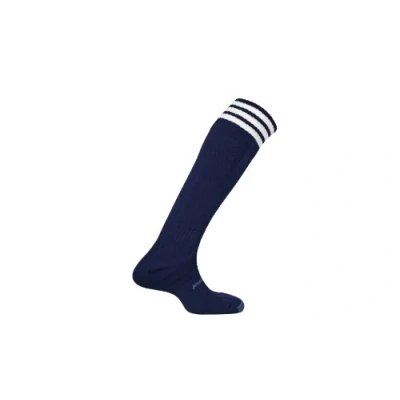 Image of Mitre Junior Mercury 3 Stripe Football Socks Team Kit Lightweight Long Sock Breathable Sports Sock, Navy/White, Mini (12 UK Child 2 UK)