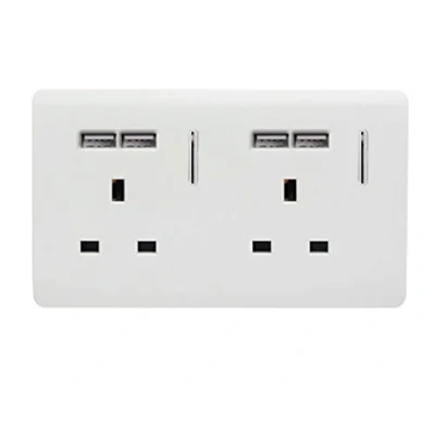 Image of Trendi 2 Gang Artistic Modern Glossy 13 Amp Short USB Switched Plug Socket White ART SKT213USBWH