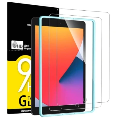 Image of NEW&#039;C 2 Pack Designed for iPad 10.2 Inch (2021/2020/2019 Model, 9th/8th/7th Generation) Screen Protector Tempered Glass, Bubble Free, Ultra Resistant (Easy Installation Frame)