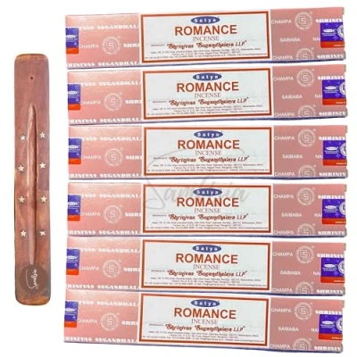 Image of Satya Nag Champa Romance incense sticks x6 pack with SAMASIA holder Used for Aromatherapy, Spa, Yoga, Weddings, Meditation, Healing, Positivity and Relaxation