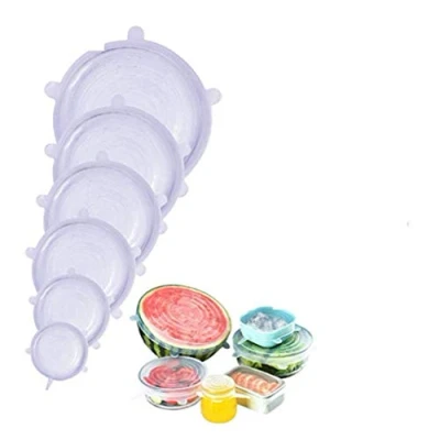 Image of Dada Silicone Stretch Lids Set,Various Sizes Food Storage Lid Saver Reusable Bowl Cover,Pack of 6 (White)