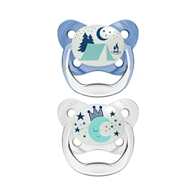 Image of Dr Brown&#039;s Natural Flow Prevent Glow in The Dark Soothers Camp/Moon 6 18 Months