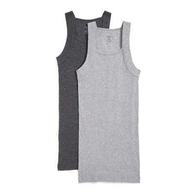 Image of 2(X)IST Men&#039;s Essential Cotton Square Cut Tank 2 pack Base Layer Top, Charcoal Heather/Grey Heather, S UK