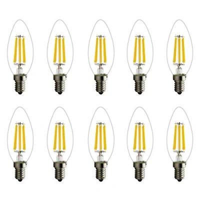 Image of LED E14 Base Candle Filament Bulb 2 W / 4 6 W, Equivalent to 20 40 60 Incandescent Bulb, Warm White 2700 K, Flame, Light Beam Angle 360 6w 10 pezzi