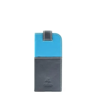 Image of Real Leather Soft Slim Nappa Glasses Case Cover With Tab Fastener HOL6011 Multi Colours Available (BLUE MULTI)