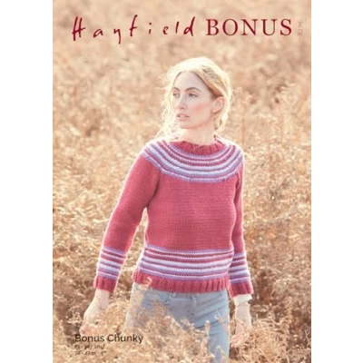 Image of Hayfield Bonus Chunky Knitting Pattern 8296 Yoke Sweater