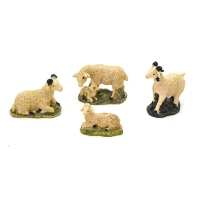 Image of 4 x Sheep Rams and Lambs Christmas Figurines 6 cm Set of Nativity Scene Figures Animals Birth Jesus 3 Kings Crafts God Accessories for Scale Models