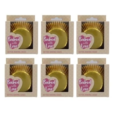 Image of Baked with Love Gold Foil Baking Cases, 300 Cups, Greaseproof Cupcake Silver, 6 Packs of 50 Cases