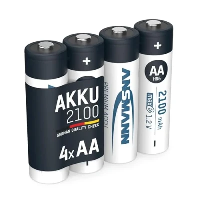 Image of ANSMANN AA Mignon 2100 mAh 1.2V NiMH rechargeable batteries maxE (low self discharge &amp; pre charged) ideal for toys, wireless keyboard/mouse, Wii Xbox controller (4 pieces)