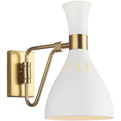 Image of Joan 1 Light Dome Wall Light, Matt White, Burnished Brass, E27