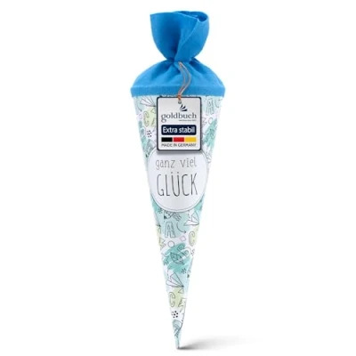 Image of goldbuch 93 216 Gift Bag School, School Cone in White with Pattern of Sketches as Motif, Length 35 cm, Diameter 11.5 Sugar for Boys and Girls, Lacquer Cardboard Felt Closure