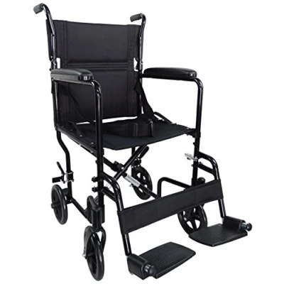 Image of Aidapt Folding Lightweight Attendant Propelled Aluminium Wheelchair with Brakes, Lap Strap, Removable Foot Rests. Ideal for Every Day Use Indoors and Outside