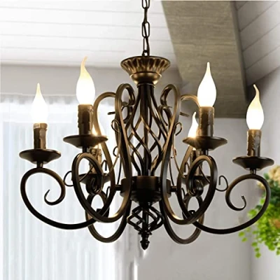 Image of Ganeed Rustic French Country Chandelier 6 Lights Farmhouse Candle Iron Chandeliers Vintage Metal Pendant Light Fixture for Kitchen Island Dining Room Bedroom