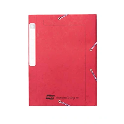 Image of Exacompta Ref 5268Z Europa Elasticated Filing Box, A4, 25mm Spine, Holds A4 Documents, Flat Packed for Storage, Easy Assembly, Secure Elastic Straps, Spine Label Red